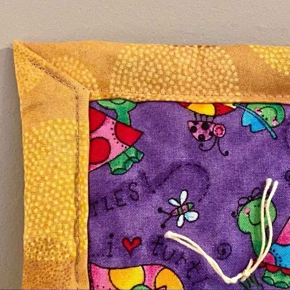 Handmade NWT turtle themed purple and gold baby or lap quilt size 43” X 38”